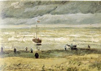 Beach with Figures and sea with a ship